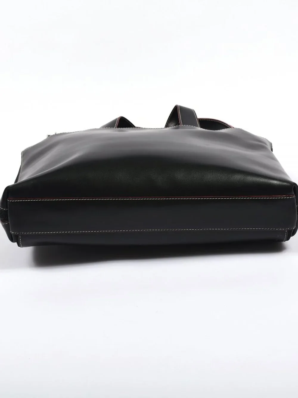 LODIS Audrey Black Leather Laptop Briefcase Tote Red Trim Organizer 16”